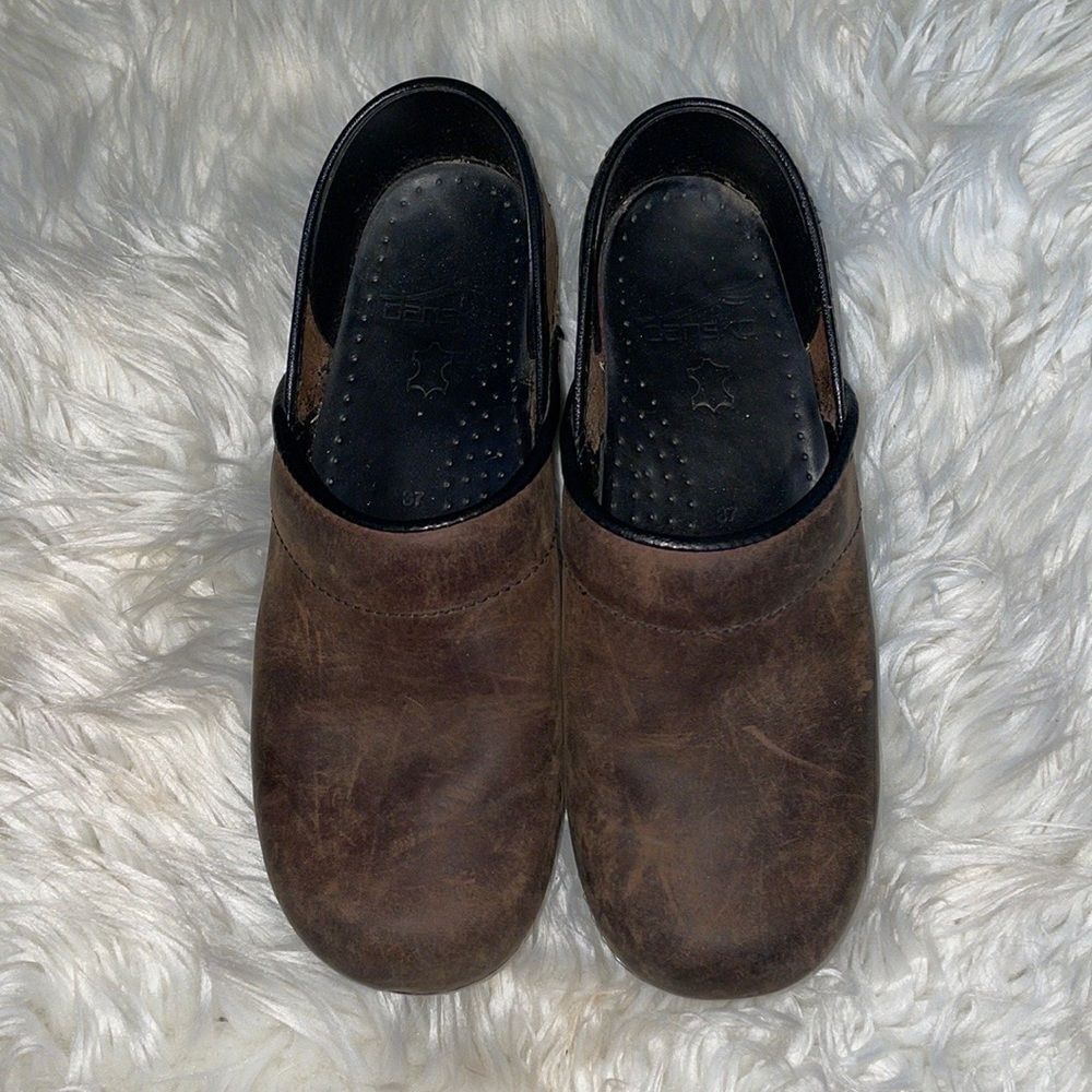 Dansko Brown Nubuck Suede Clogs, mismatched sizes